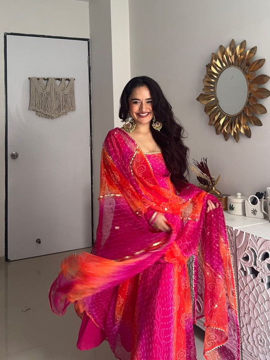 Chinon Sharara Suit with Real Mirror Work, Dupatta & Top | Fully Stitched & Ready to Wear