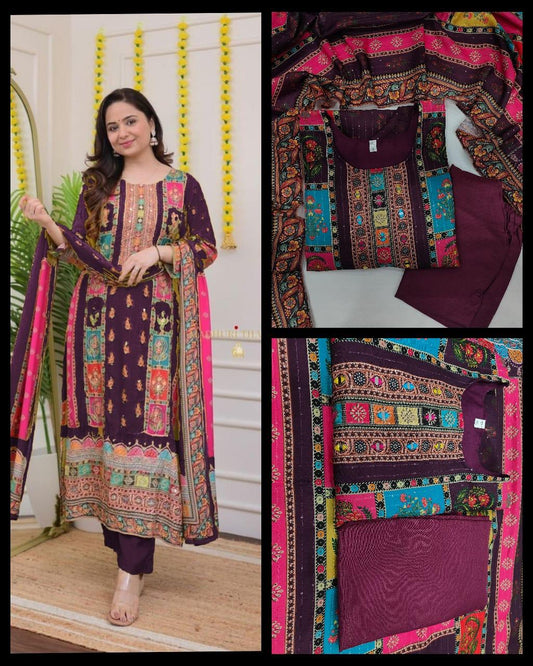 Ivory Pakistani Suit with Digital Prints, Sequin Embroidery & Lace Detailing | Sizes M-10XL